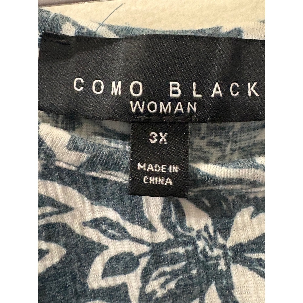 Como Black Woman Blue White Floral Knot Front Crochet Lace Trim Top 3X - Picture 3 of 6